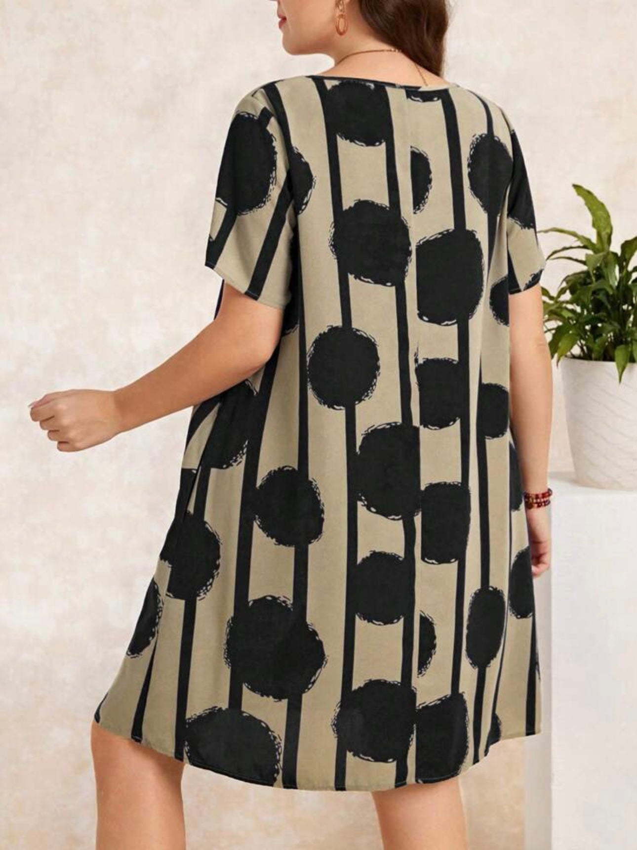 2 Side Pocket Splash Polka Dot Stripe Plus Size Dress