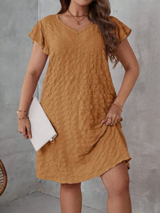 Ruffle Sleeve V-neck Plus Size Dress