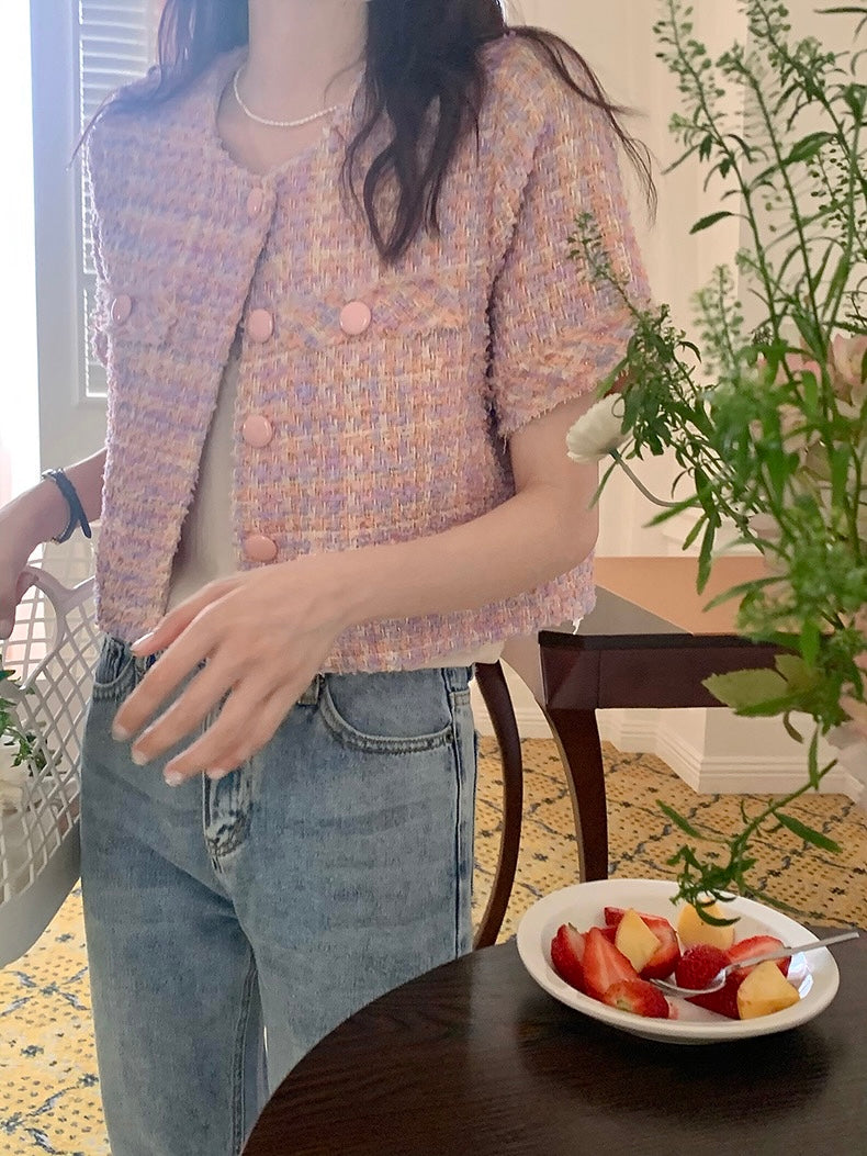 Button Down Tweed Cover Top