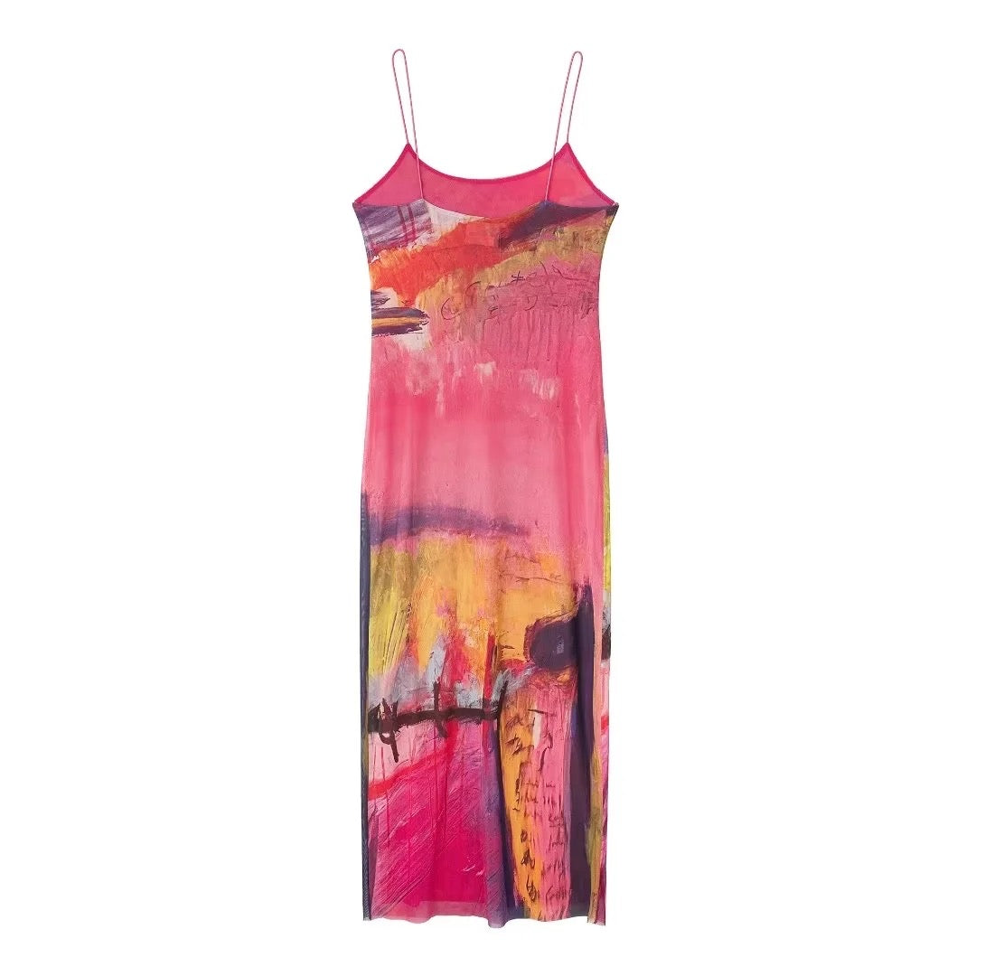 Square Neck Multi Sunset View Print Cami Dress