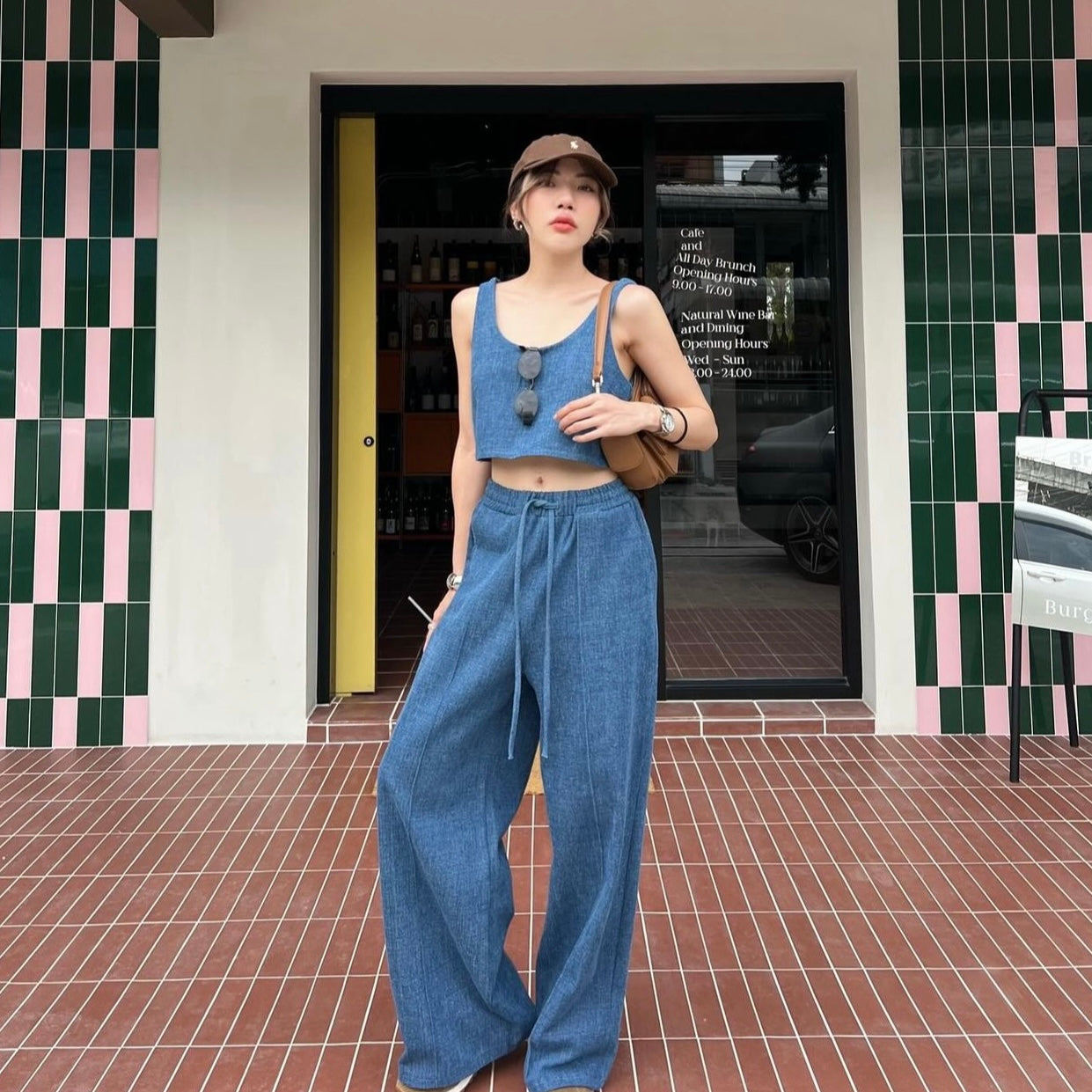 Crop Top & Drawstring Garter Side Pocket Loose Pants Terno Set Coords