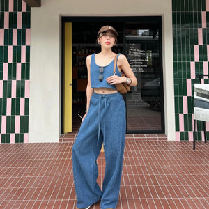 Crop Top & Drawstring Garter Side Pocket Loose Pants Terno Set Coords