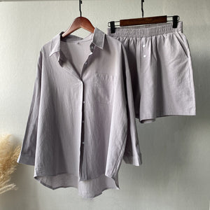 Single Pocket Button Down Shirt & Garter Drawstring Side Pocket Shorts Terno Set Coords