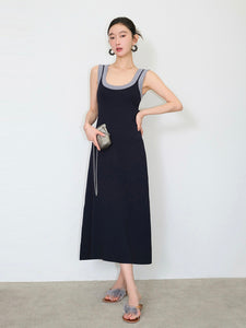 Two Tone U Neck Simple Solid Knitted Dress