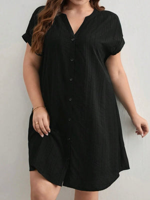 Button Down Fold-up Batwing Sleeve Plus Size Dress