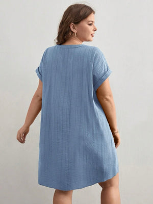 Button Down Fold-up Batwing Sleeve Plus Size Dress