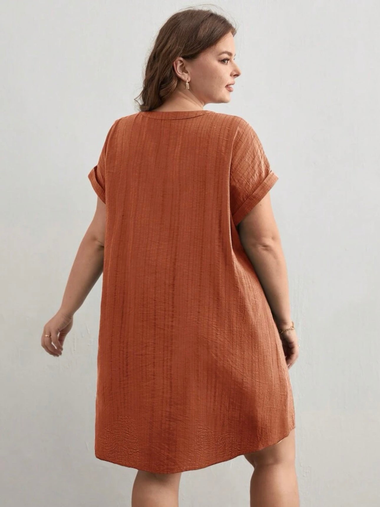 Button Down Fold-up Batwing Sleeve Plus Size Dress