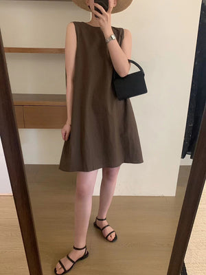 Single Button Back Solid Simple Dress