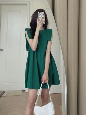 Simple Solid Babydoll Style Dress