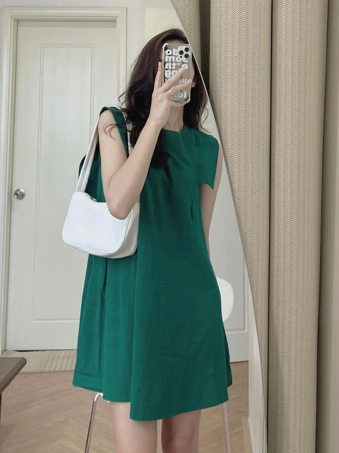 Simple Solid Babydoll Style Dress