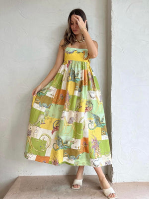 Multi Fun Print Bowknot Back Summer Cami Dress
