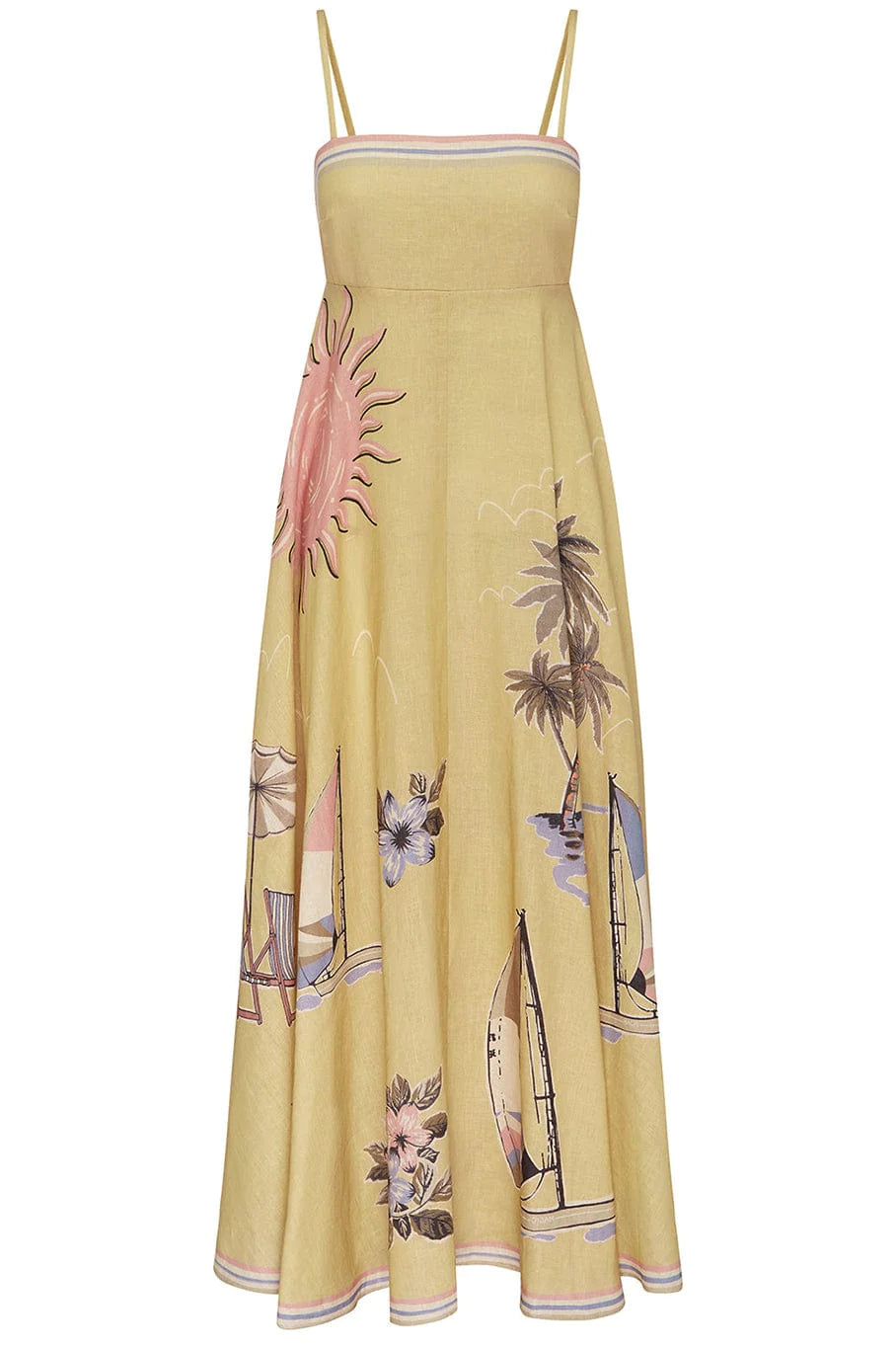 Yellow View Print Shirred Back Cami Dress