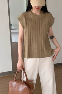 Side Slit Batwing Sleeve Ribbed Knitted Oversize Top