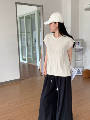 Side Slit Batwing Sleeve Ribbed Knitted Oversize Top