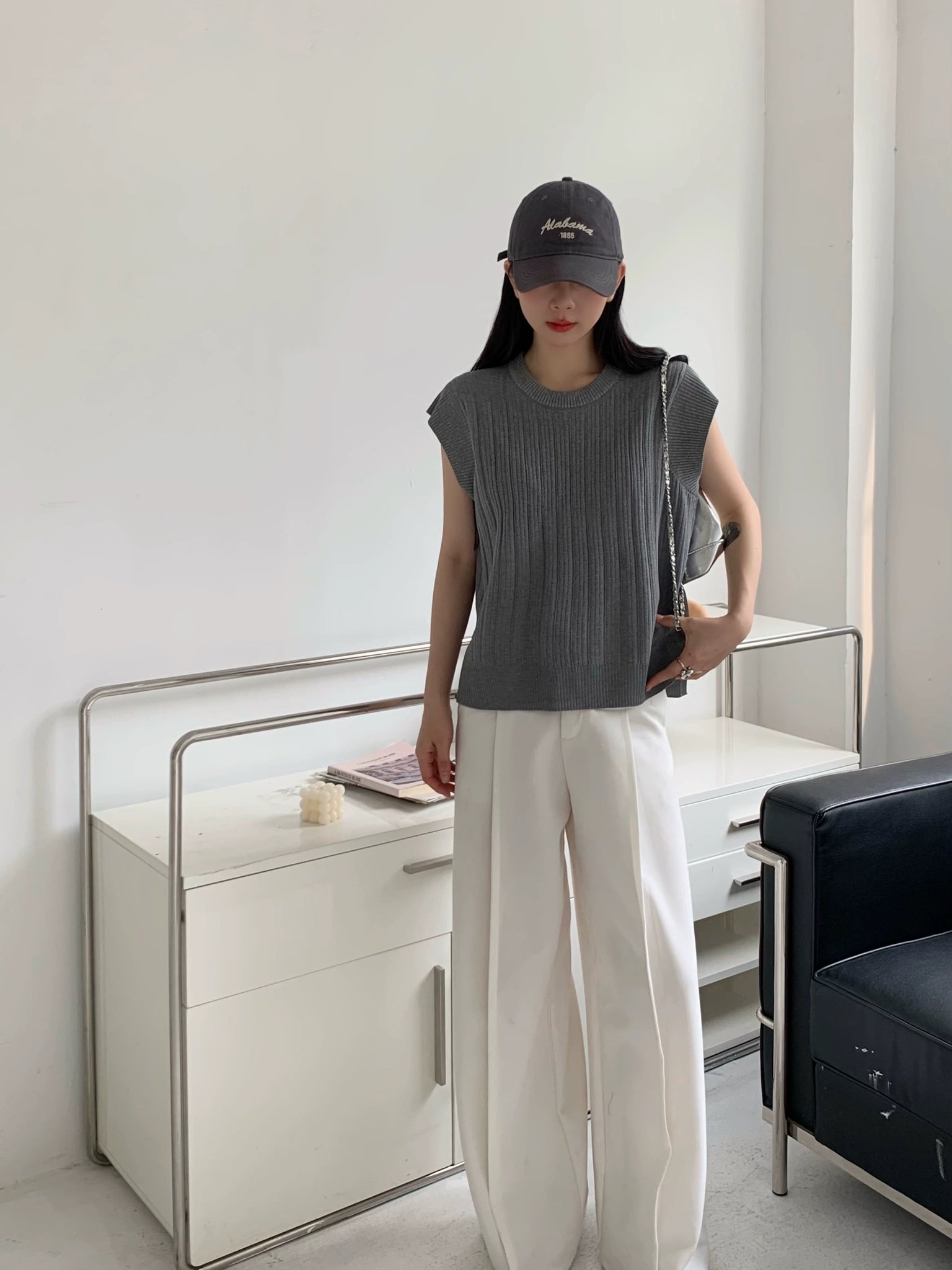 Side Slit Batwing Sleeve Ribbed Knitted Oversize Top