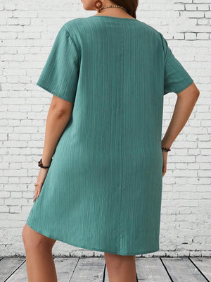 V-neck Side Pocket Solid Plus Size Dress