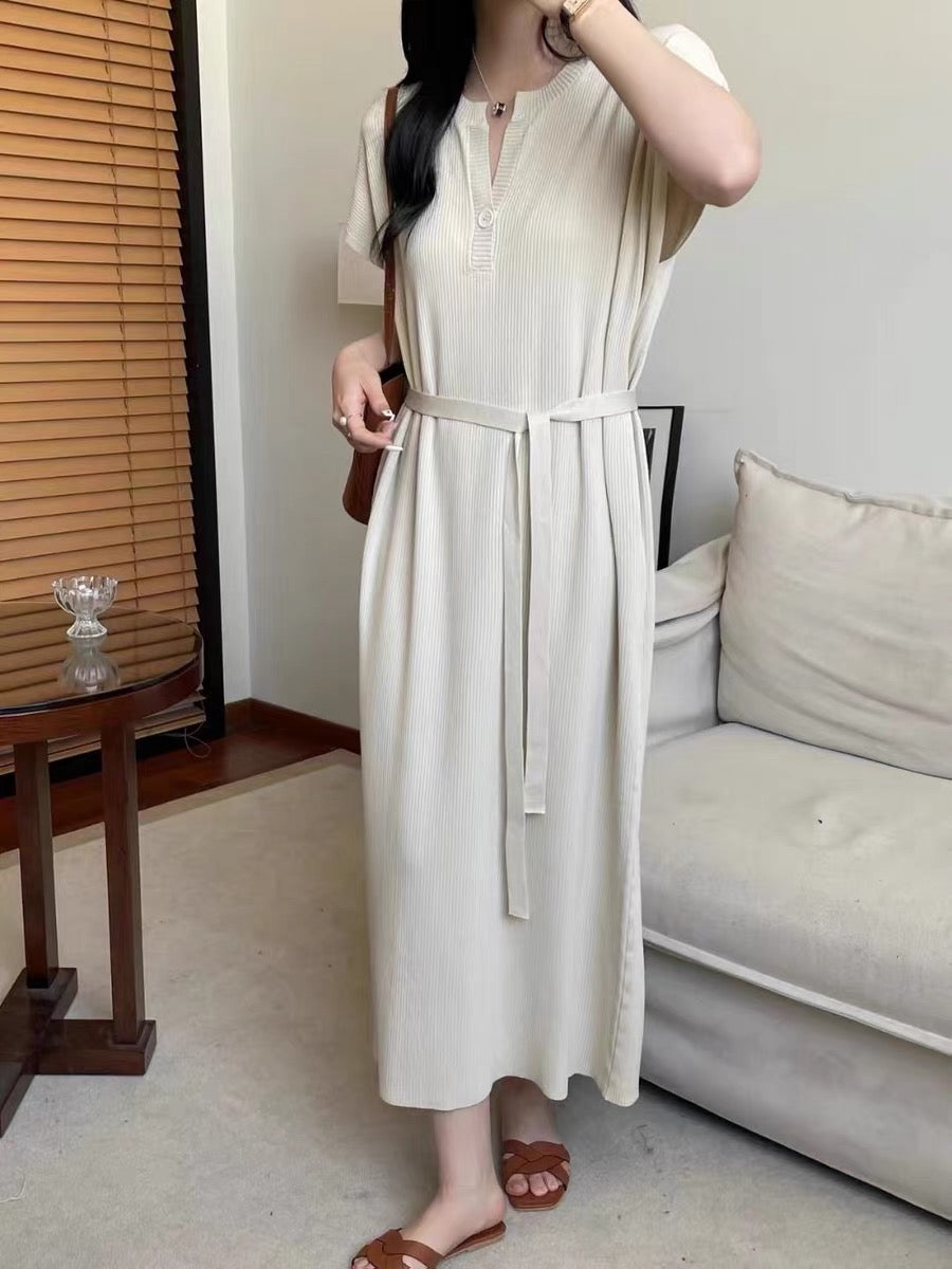 One Button Self Belt Oversize Knitted Dress