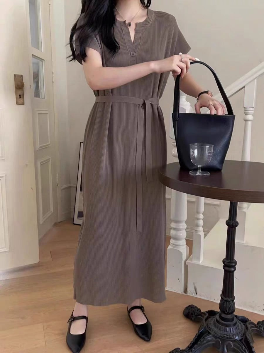 One Button Self Belt Oversize Knitted Dress