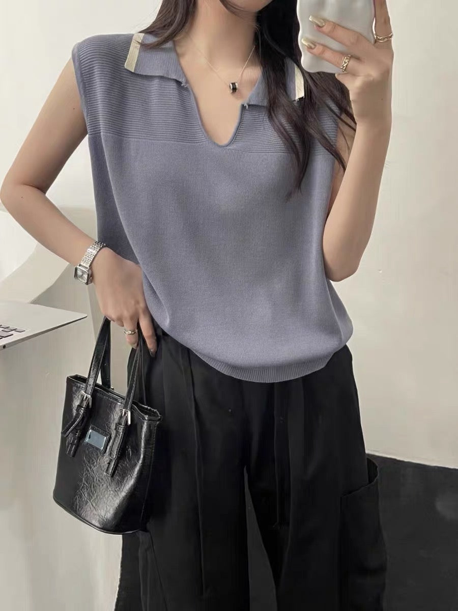 Polo Neck Oversize Knitted Top