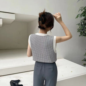 Side Split Tweed Pattern Oversize Knitted Top