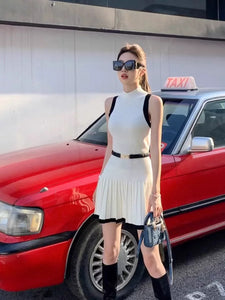 2 Tone Sleeveless Top & Garter Pleated Skirt Knitted Terno Set Coords