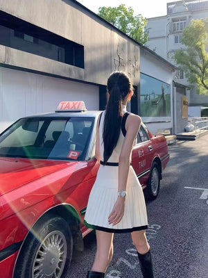 2 Tone Sleeveless Top & Garter Pleated Skirt Knitted Terno Set Coords