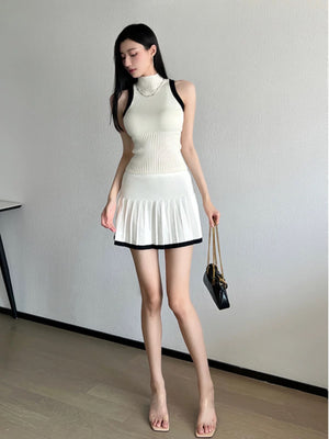 2 Tone Sleeveless Top & Garter Pleated Skirt Knitted Terno Set Coords