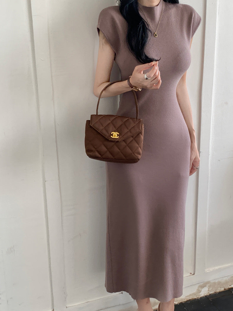 Turtle Neck Solid Elegant Knitted Dress