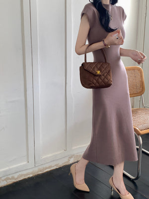 Turtle Neck Solid Elegant Knitted Dress