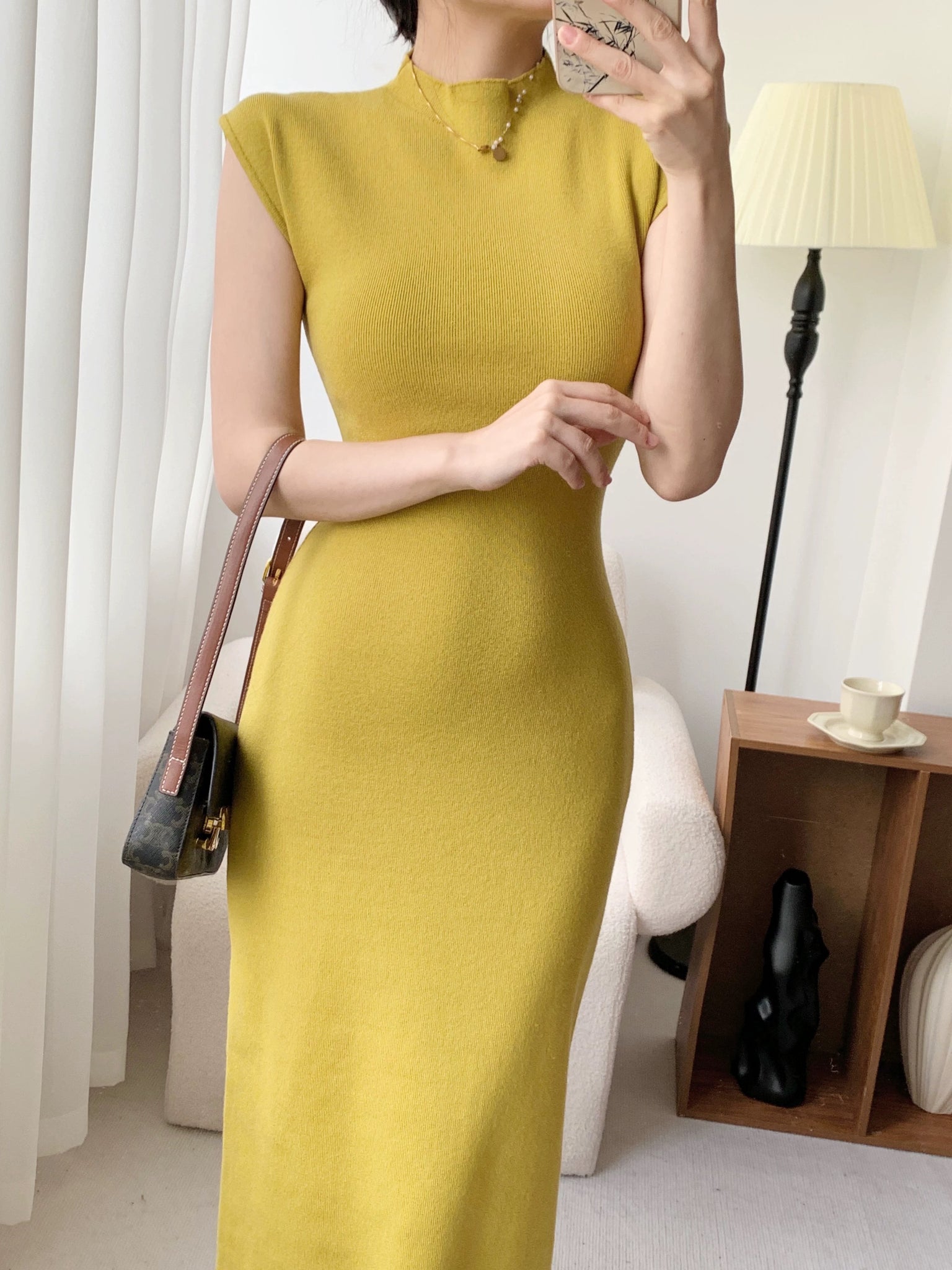 Turtle Neck Solid Elegant Knitted Dress