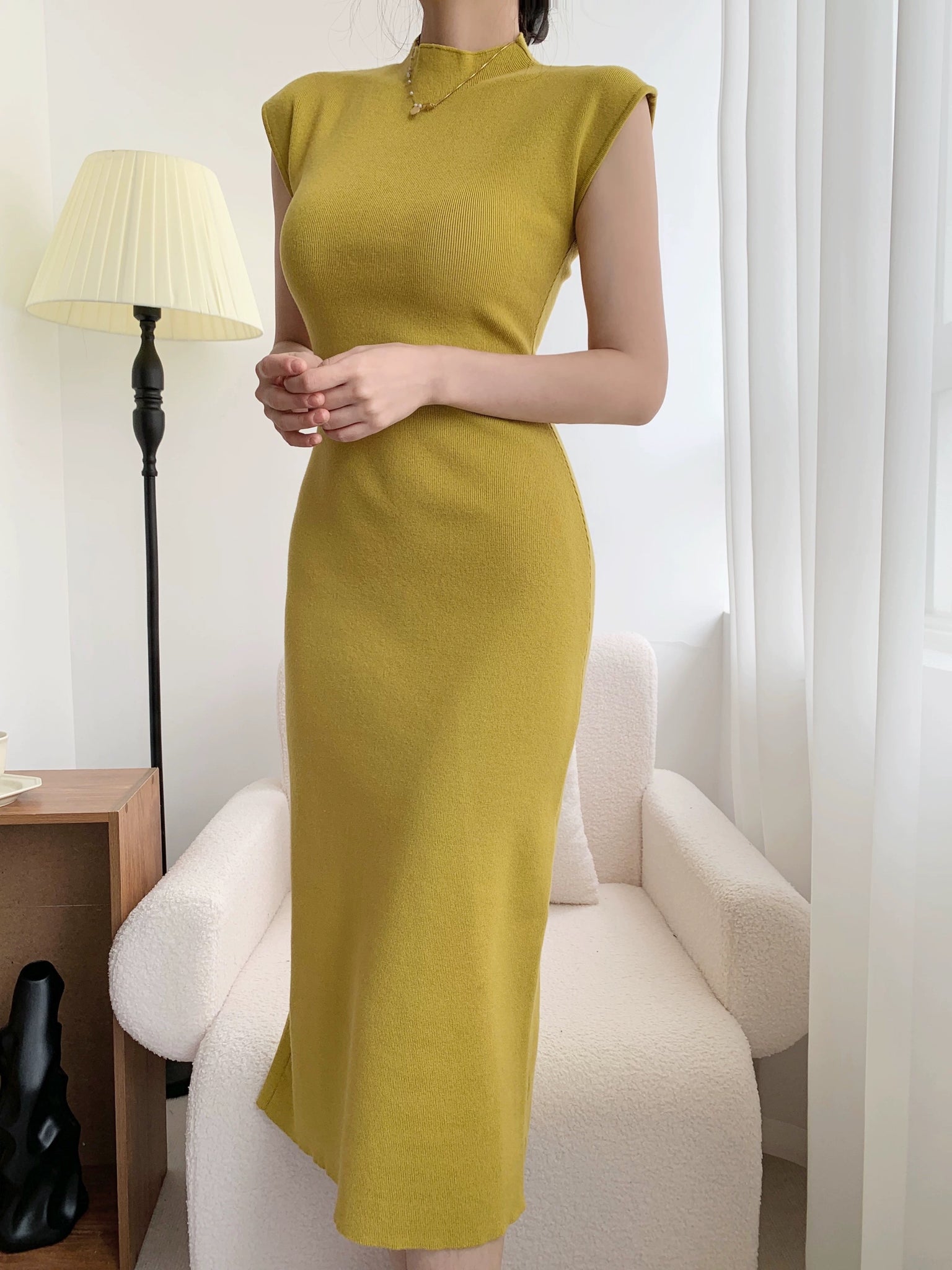 Turtle Neck Solid Elegant Knitted Dress