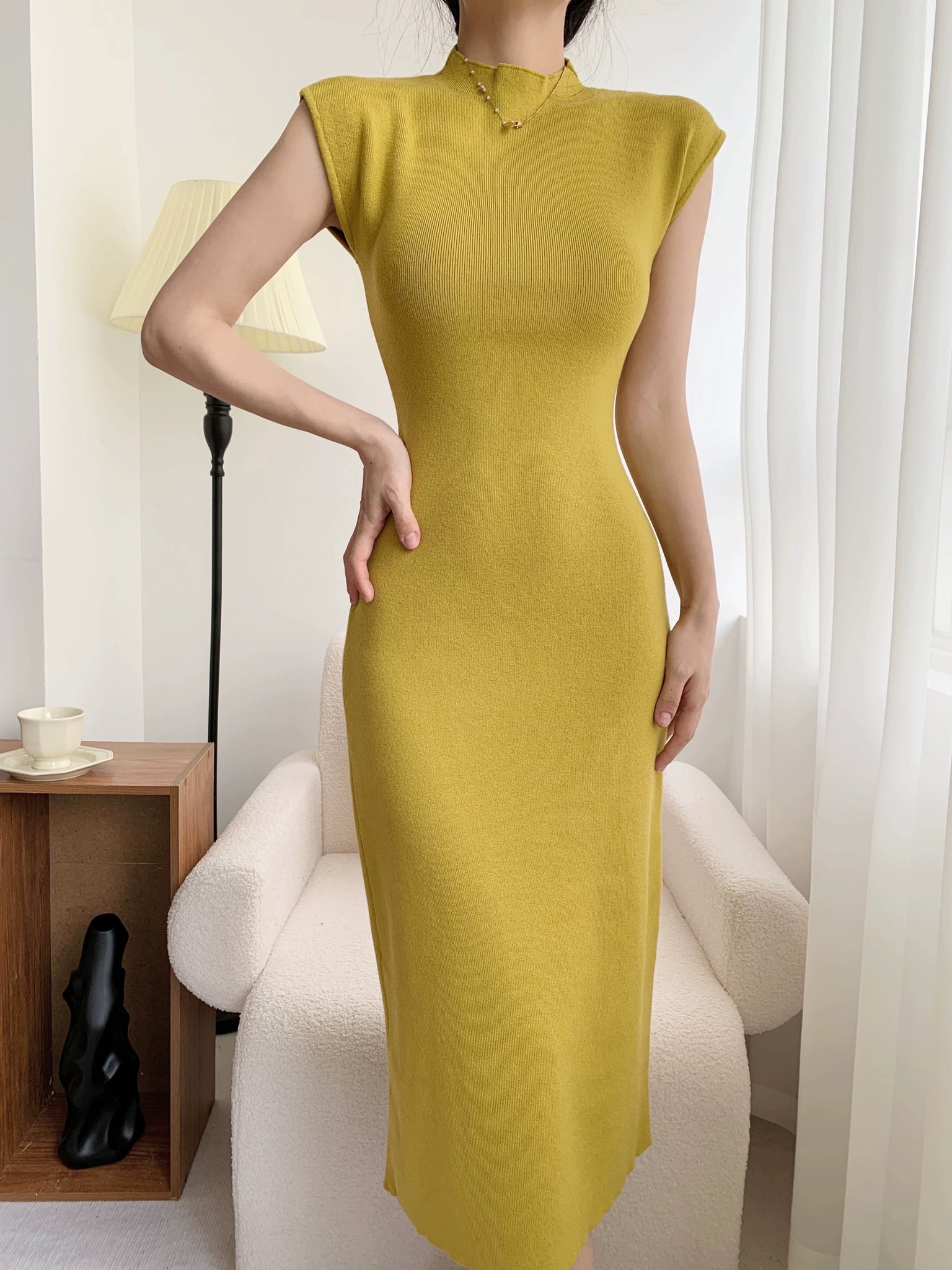 Turtle Neck Solid Elegant Knitted Dress