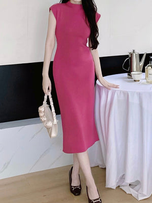 Turtle Neck Solid Elegant Knitted Dress