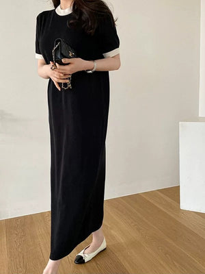 Back Slit Two Tone Solid Oversize Knitted Dress