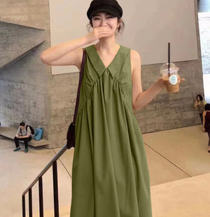 Collar Neck Ruched Front Sleeveless Dress