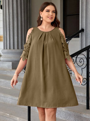 Cold Shoulder Embroidery Sleeve Plus Size Dress