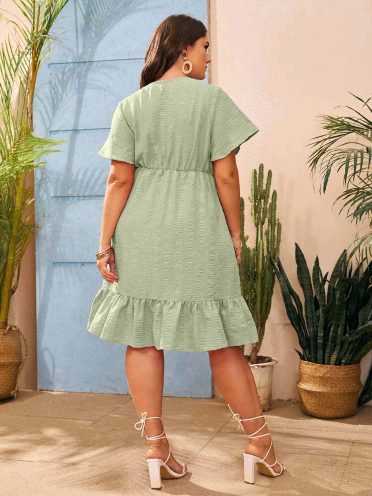 Surplice V-neck Ruffle Hem Plus Size Dress