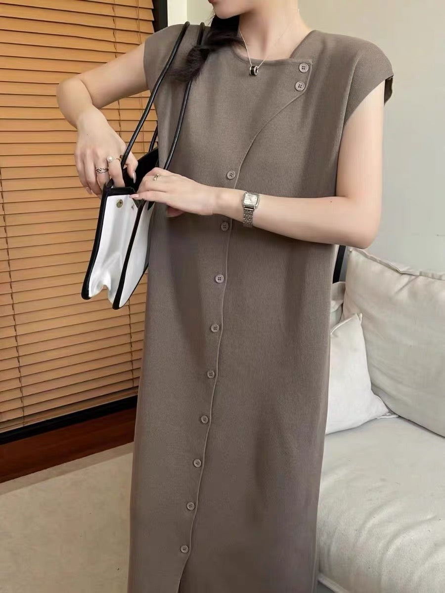 Button-down Simple Daily Outfit Oversize Knitted Dress