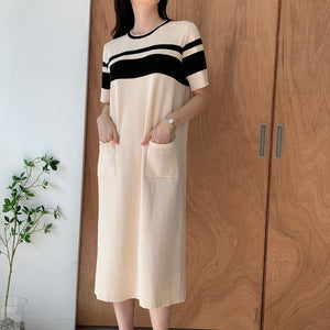 2 Side Pocket Stripe Oversize Knitted Dress