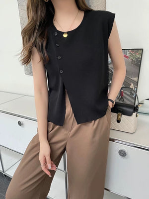 Side Button Down Slit Oversize Knitted Top