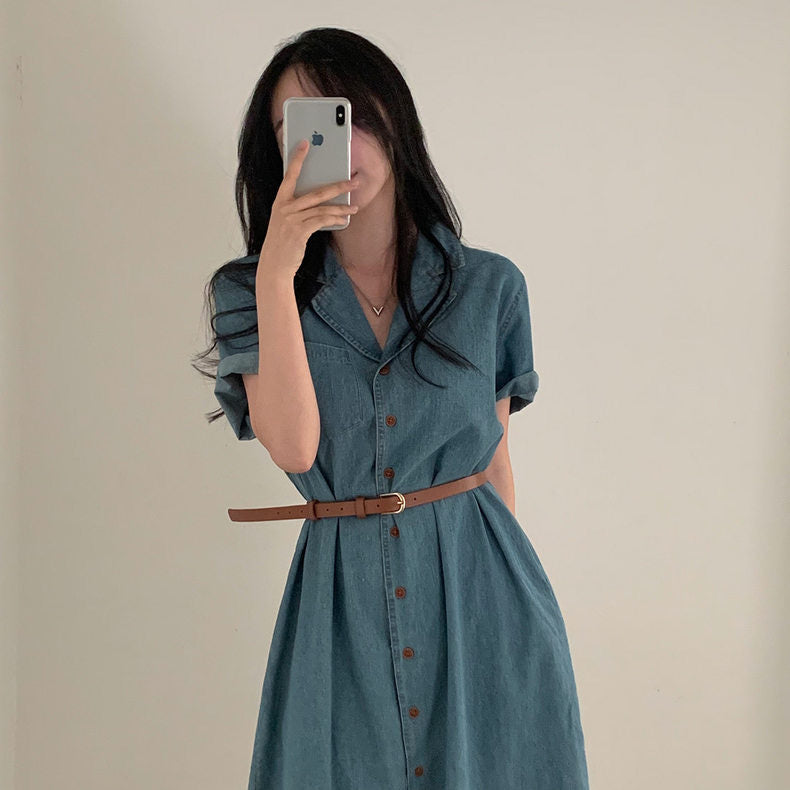 Button Down Side Pocket Slit Hem Polo Shirt Dress