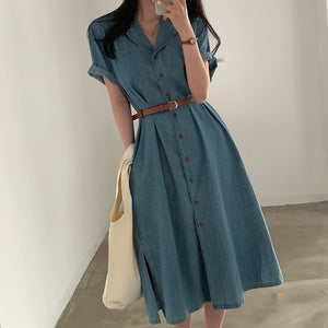 Button Down Side Pocket Slit Hem Polo Shirt Dress