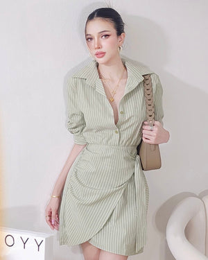 Garter Back Working Button Down w/ Cover-up Detail Polo Shirt Dress