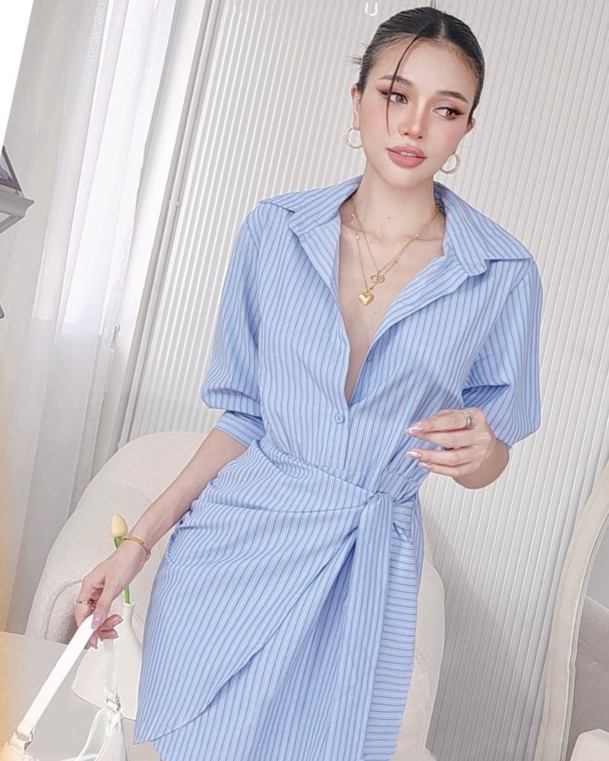 Garter Back Working Button Down w/ Cover-up Detail Polo Shirt Dress