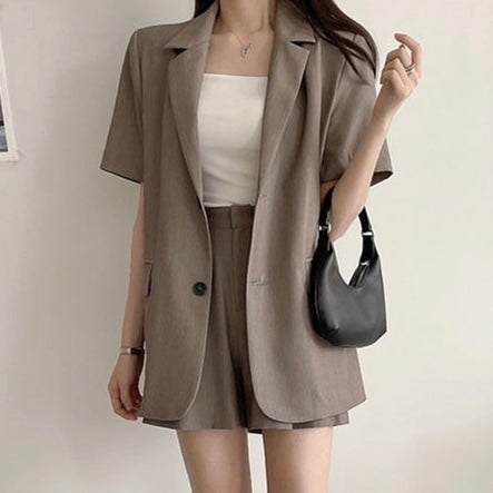 Side Pocket Button Down Blazer Top & Side Pocket Garter Shorts Terno Set Coords