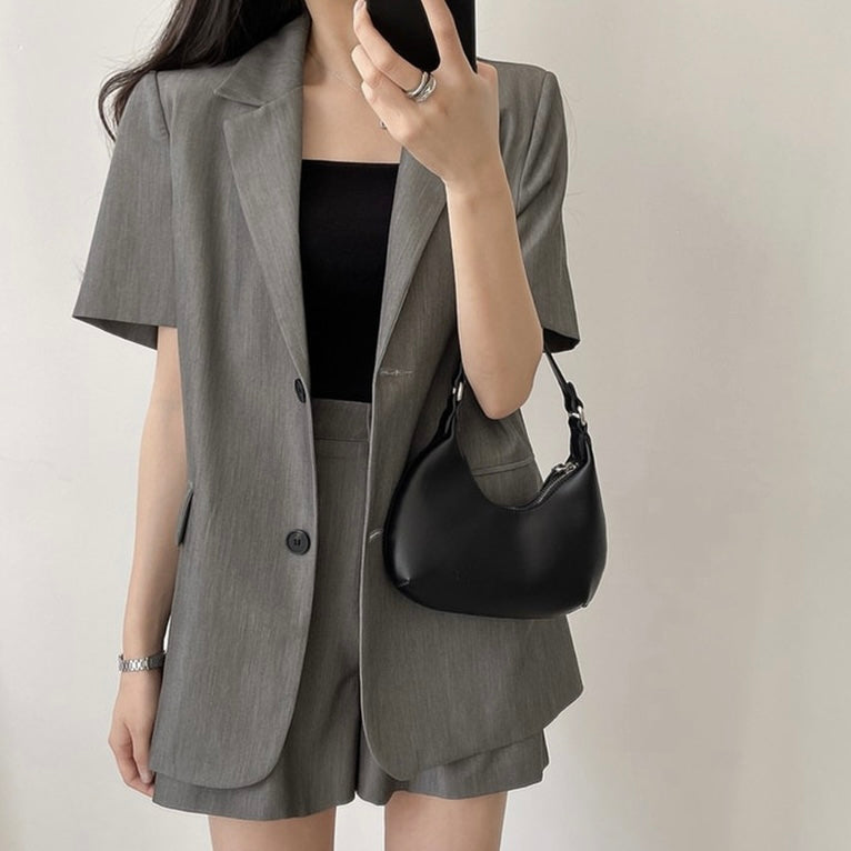 Side Pocket Button Down Blazer Top & Side Pocket Garter Shorts Terno Set Coords