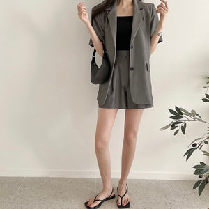 Side Pocket Button Down Blazer Top & Side Pocket Garter Shorts Terno Set Coords