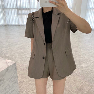 Side Pocket Button Down Blazer Top & Side Pocket Garter Shorts Terno Set Coords