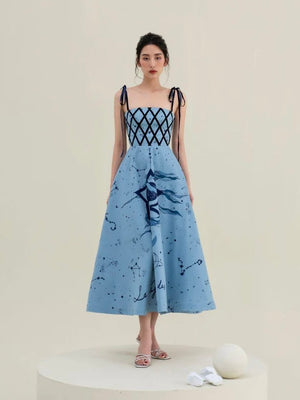 Unique Print Adjustable Shoulder Strap Elegant Dress