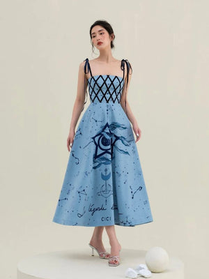 Unique Print Adjustable Shoulder Strap Elegant Dress